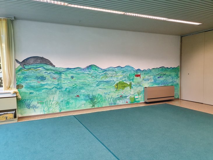 bemalte Wand im Aquarium